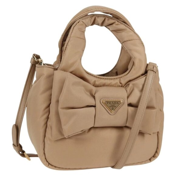 PRADA Hand Bag Nylon 2way Beige Gold Auth 118908SM - Picture 1 of 16